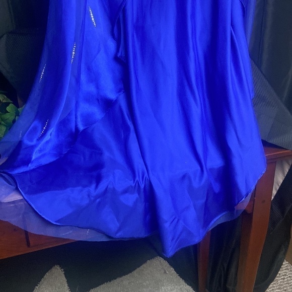 Morgan & Co. Blue Glittery Prom Dress Hi Low - Picture 5 of 8